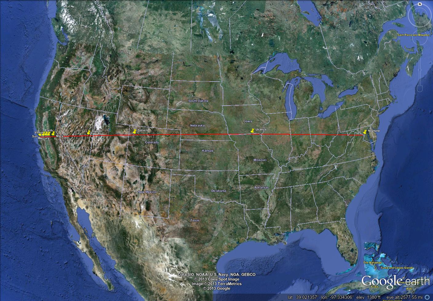 US-sized scale model solar system · Paul's Projects